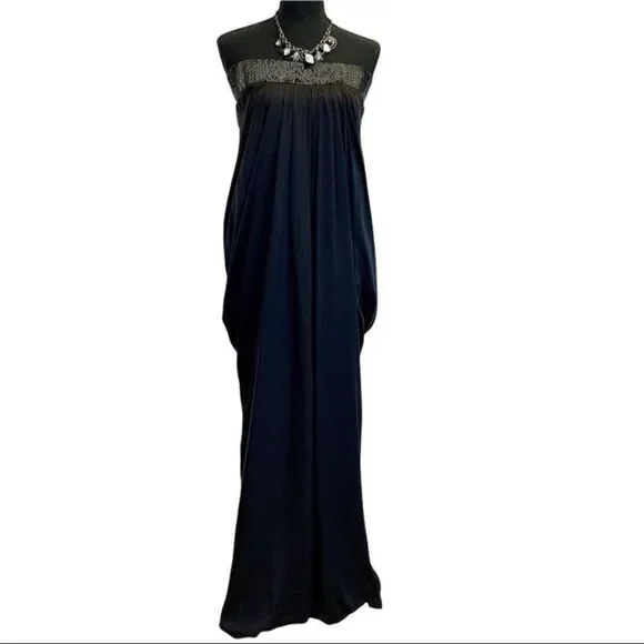 bebe black silk dress Drape Front Sleeveless Satin Midi Dress